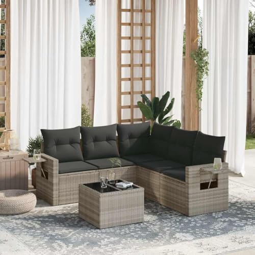 Qnhdfrt Garten Sofagarnitur 6 teilig Hellgrau PE Rattan mit Glas Tischplatte und Kissen für Terrasse Balkon Garten Qnhdfrt Garten Sofagarnitur 6 teilig Hellgrau PE Rattan mit Glas Tischplatte und Kissen für Terrasse Balkon Garten von Qnhdfrt