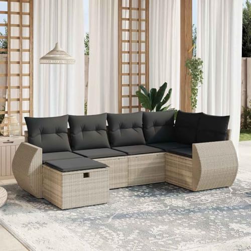 Qnhdfrt Garten Sofagarnitur 6 teilig Lounge Set Hellgrau PE Rattan mit Kissen Outdoor Möbel für Terrasse Garten und Balkon von Qnhdfrt