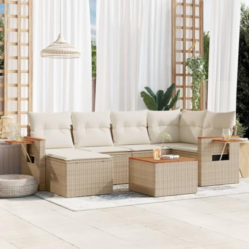 Qnhdfrt Garten Sofagarnitur 7 teilig Beige PE Rattan Lounge Set mit Kissen Stauraum und Klapptisch für Terrasse Garten Balkon Qnhdfrt Garten Sofagarnitur 7 teilig Beige PE Rattan Lounge Set mit Kissen Stauraum und Klapptisch für Terrasse Garten Balkon von Qnhdfrt