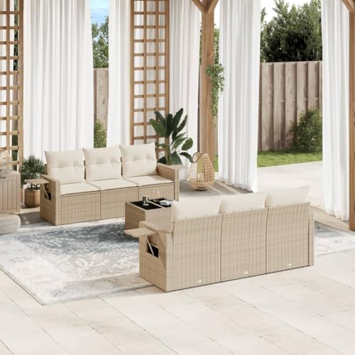 Qnhdfrt Garten Sofagarnitur 7 teilig Beige PE Rattan Lounge Set mit Kissen Stauraum und Klapptisch für Terrasse Garten und Balkon Qnhdfrt Garten Sofagarnitur 7 teilig Beige PE Rattan Lounge Set mit Kissen Stauraum und Klapptisch für Terrasse Garten und Balkon von Qnhdfrt