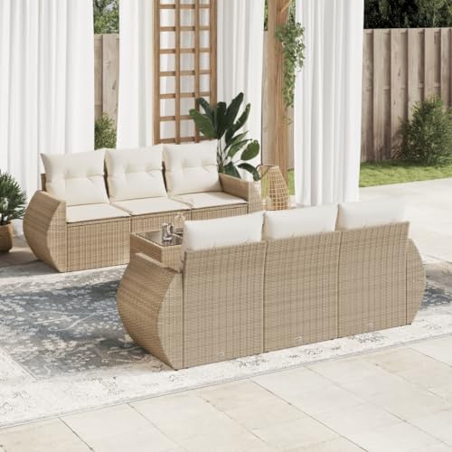 Qnhdfrt Garten Sofagarnitur 7 teilig Beige PE Rattan Lounge Set mit Stauraum und Kissen für Terrasse Balkon Garten von Qnhdfrt