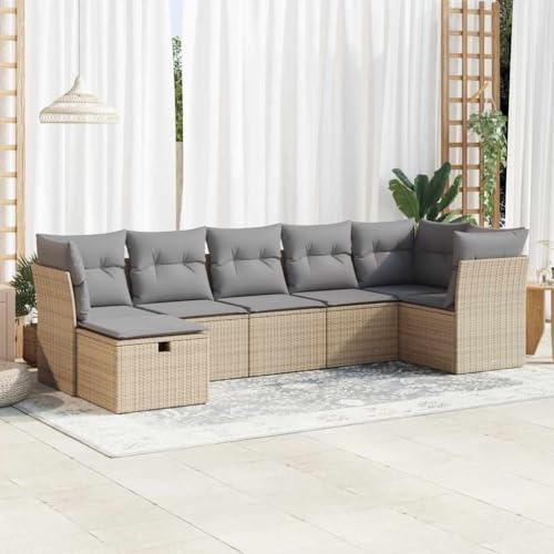 Qnhdfrt Garten Sofagarnitur 7 teilig Beige PE Rattan Lounge Set mit Stauraum und wasserfestem Beutel für Terrasse Garten Balkon von Qnhdfrt
