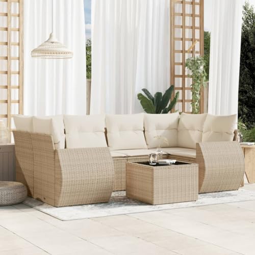 Qnhdfrt Garten Sofagarnitur 7 teilig Beige PE Rattan mit Glas Tisch und Kissen Modulares Design für Terrasse Garten und Balkon Qnhdfrt Garten Sofagarnitur 7 teilig Beige PE Rattan mit Glas Tisch und Kissen Modulares Design für Terrasse Garten und Balkon von Qnhdfrt