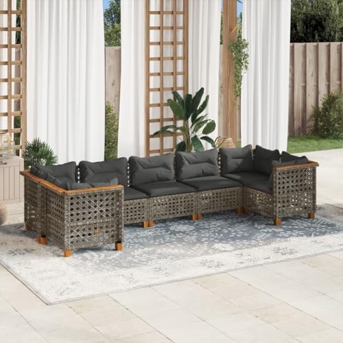 Qnhdfrt Garten Sofagarnitur 7 teilig Grau PE Rattan Ecksofa Lounge Set mit Kissen für Terrasse Garten und Balkon von Qnhdfrt