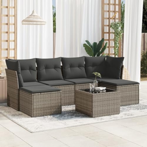 Qnhdfrt Garten Sofagarnitur 7 teilig Grau PE Rattan mit Glas Tisch und Kissen Modulares Design für Terrasse Balkon und Garten Qnhdfrt Garten Sofagarnitur 7 teilig Grau PE Rattan mit Glas Tisch und Kissen Modulares Design für Terrasse Balkon und Garten von Qnhdfrt