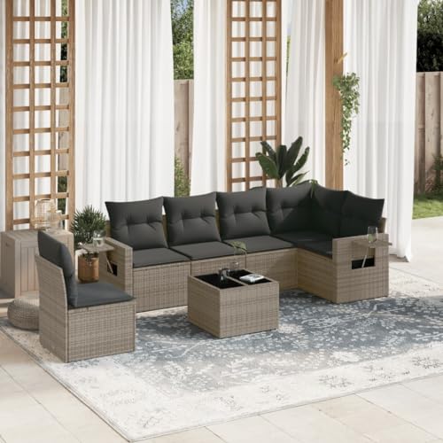 Qnhdfrt Garten Sofagarnitur 7 teilig Grau PE Rattan mit Glas Tischplatte und Kissen Modulares Design für Terrasse Garten und Balkon Qnhdfrt Garten Sofagarnitur 7 teilig Grau PE Rattan mit Glas Tischplatte und Kissen Modulares Design für Terrasse Garten und Balkon von Qnhdfrt