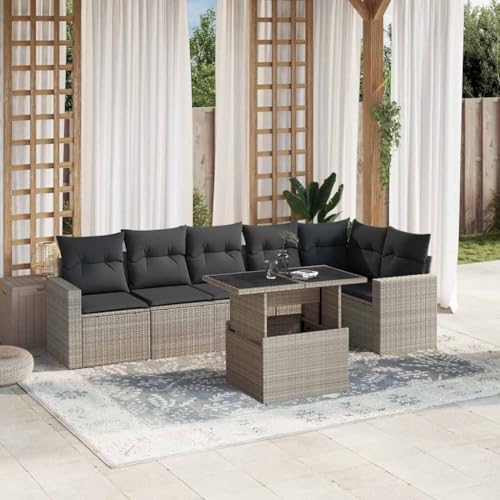 Qnhdfrt Garten Sofagarnitur 7 teilig Outdoor Lounge Set mit Kissen Hellgrau PE Rattan für Terrasse Balkon und Garten Qnhdfrt Garten Sofagarnitur 7 teilig Outdoor Lounge Set mit Kissen Hellgrau PE Rattan für Terrasse Balkon und Garten von Qnhdfrt