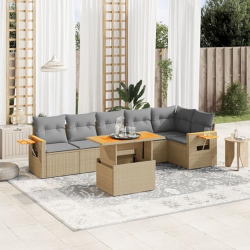 Qnhdfrt Garten Sofagarnitur 7 teilig Poly Rattan Set mit Kissen Beige Klapptisch Lounge Möbel für Terrasse Balkon Garten Qnhdfrt Garten Sofagarnitur 7 teilig Poly Rattan Set mit Kissen Beige Klapptisch Lounge Möbel für Terrasse Balkon Garten von Qnhdfrt