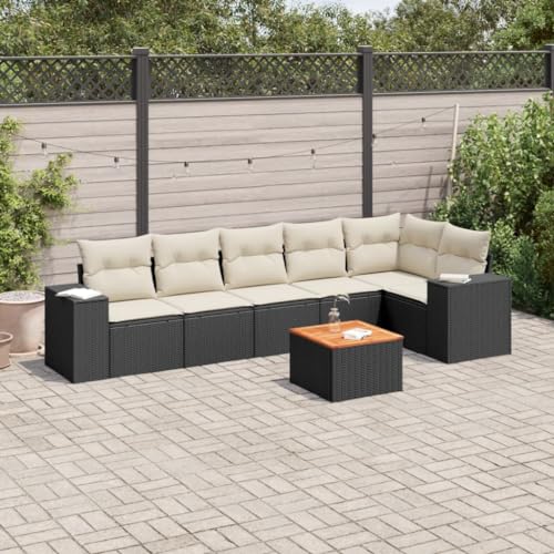 Qnhdfrt Garten Sofagarnitur 7 teilig Schwarz PE Rattan mit Kissen Lounge Set Outdoor für Terrasse Balkon Garten von Qnhdfrt