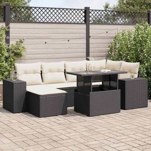 Qnhdfrt Garten Sofagarnitur 7 teilig Schwarz PE Rattan mit Tisch und Kissen Modulares Design für Terrasse Garten und Balkon von Qnhdfrt