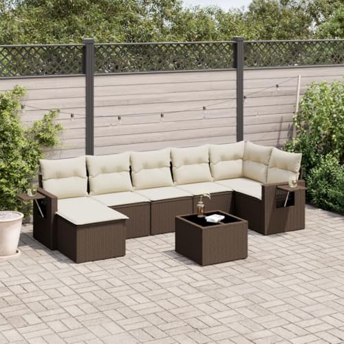 Qnhdfrt Garten Sofagarnitur 8 TLG Braun PE Rattan mit Glas Tischplatte und Kissen Modulares Lounge Set für Terrasse Garten Balkon von Qnhdfrt