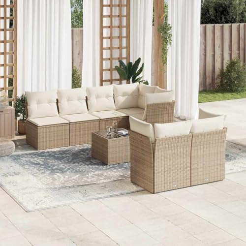 Qnhdfrt Garten Sofagarnitur 8-TLG. Set mit Kissen aus PE-Rattan und Glas Tischplatte Beige für Garten Terrasse und Balkon Qnhdfrt Garten Sofagarnitur 8-TLG. Set mit Kissen aus PE-Rattan und Glas Tischplatte Beige für Garten Terrasse und Balkon von Qnhdfrt