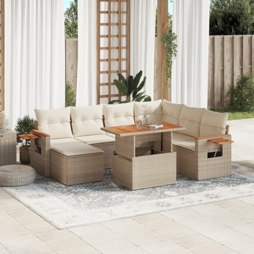 Qnhdfrt Garten Sofagarnitur 8 teilig Beige PE Rattan Lounge Set mit Klapptisch und Kissen für Terrasse Garten Balkon Qnhdfrt Garten Sofagarnitur 8 teilig Beige PE Rattan Lounge Set mit Klapptisch und Kissen für Terrasse Garten Balkon von Qnhdfrt