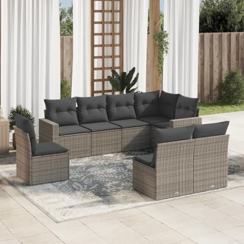 Qnhdfrt Garten Sofagarnitur 8 teilig Grau PE Rattan Ecksofa Set mit Kissen Modulares Design für Terrasse Garten und Balkon von Qnhdfrt