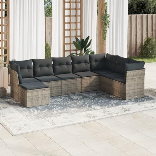 Qnhdfrt Garten Sofagarnitur 8-teilig Grau PE Rattan Lounge Set mit Kissen UV-beständig für Terrasse Balkon Garten von Qnhdfrt