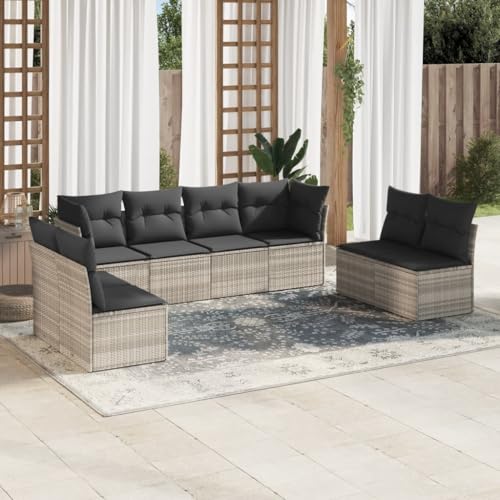 Qnhdfrt Garten Sofagarnitur 8 teilig Hellgrau PE Rattan Lounge Set mit Kissen für Terrasse Balkon Garten von Qnhdfrt