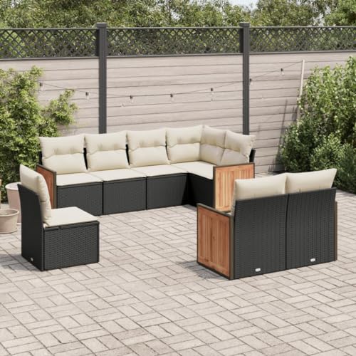 Qnhdfrt Garten Sofagarnitur 8 teilig Schwarz PE Rattan Lounge Set Outdoor mit Cremeweißen Kissen für Terrasse Garten und Balkon von Qnhdfrt