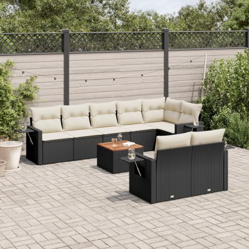 Qnhdfrt Garten Sofagarnitur 9 TLG Schwarz PE Rattan mit Kissen Stauraum und Klapptisch für Terrasse Garten Balkon Lounge Set von Qnhdfrt