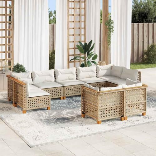 Qnhdfrt Garten Sofagarnitur 9 teilig Beige PE Rattan Lounge Set mit Kissen für Terrasse Garten und Balkon von Qnhdfrt
