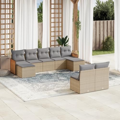 Qnhdfrt Garten Sofagarnitur 9 teilig Beige Poly Rattan Sitzgruppe mit Kissen für Terrasse Garten und Balkon von Qnhdfrt