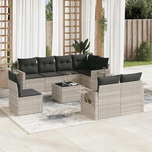 Qnhdfrt Garten Sofagarnitur 9 teilig Hellgrau PE Rattan mit Glas Tischplatte und Kissen Modulares Design für Terrasse Balkon Garten Qnhdfrt Garten Sofagarnitur 9 teilig Hellgrau PE Rattan mit Glas Tischplatte und Kissen Modulares Design für Terrasse Balkon Garten von Qnhdfrt