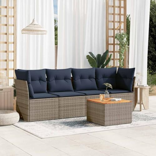 Qnhdfrt Garten Sofagarnitur Grau 5 Teilig PE Rattan Lounge Set mit Kissen und Stauraum für Terrasse Garten Balkon von Qnhdfrt