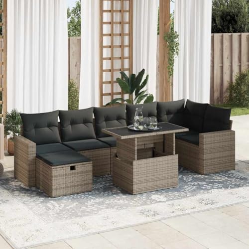 Qnhdfrt Garten Sofagarnitur Grau 8 teilig PE Rattan Outdoor Lounge Set mit Stauraum und Kissen für Terrasse Garten Balkon von Qnhdfrt