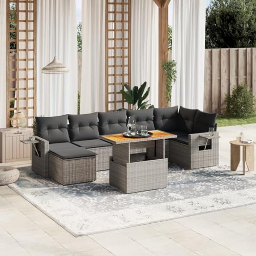 Qnhdfrt Garten Sofagarnitur Grau PE Rattan 8 teilig mit Kissen und Klapptisch Modulares Design für Garten Terrasse Balkon von Qnhdfrt