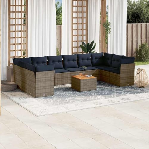 Qnhdfrt Garten Sofagarnitur Grau PE Rattan Lounge Set mit Kissen Stauraum für Terrasse Balkon Garten von Qnhdfrt
