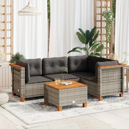 Qnhdfrt Garten Sofagarnitur Grau PE Rattan mit Kissen 3 Ecksofas 1 Mittelsofa Tisch Lounge Set Outdoor Modulares Design für Terrasse Balkon Garten von Qnhdfrt