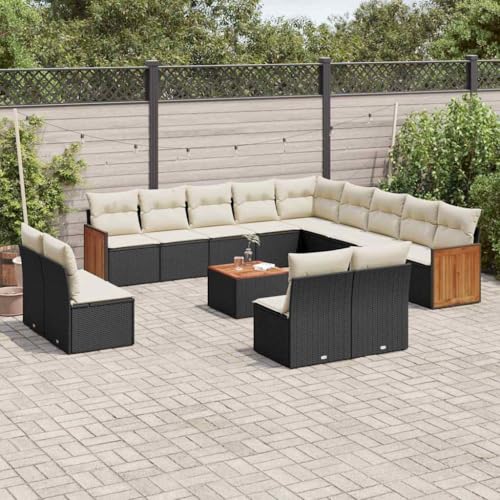 Qnhdfrt Garten Sofagarnitur Schwarz 14 teilig mit Tisch und Kissen PE Rattan Modular Outdoor Lounge Set für Terrasse Garten und Balkon von Qnhdfrt
