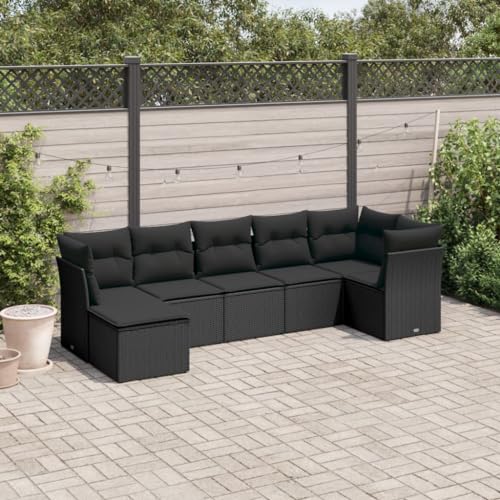 Qnhdfrt Garten Sofagarnitur Schwarz 3 Mittelsofa 3 Ecksofa 1 Hocker PE Rattan Lounge Set Outdoor mit Kissen für Terrasse Garten und Balkon von Qnhdfrt