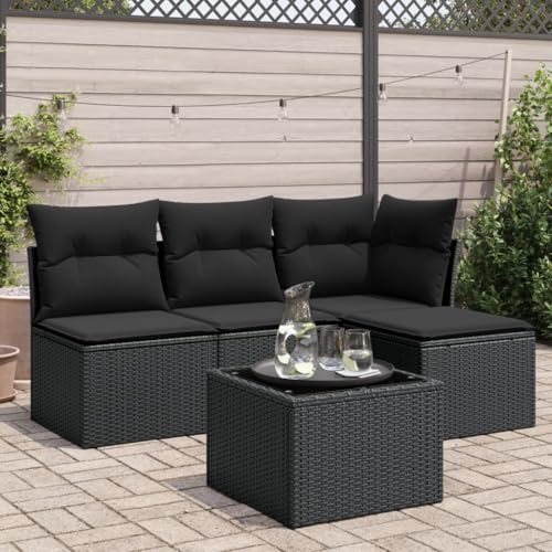 Qnhdfrt Garten Sofagarnitur Schwarz 5 teilig PE Rattan mit Kissen und Glas Tisch für Terrasse Balkon Garten Qnhdfrt Garten Sofagarnitur Schwarz 5 teilig PE Rattan mit Kissen und Glas Tisch für Terrasse Balkon Garten von Qnhdfrt