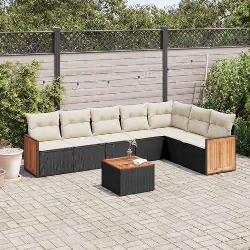 Qnhdfrt Garten Sofagarnitur Schwarz 8 teilig PE Rattan mit Kissen und Akazienholz Tisch Modulares Design für Terrasse Garten und Balkon von Qnhdfrt