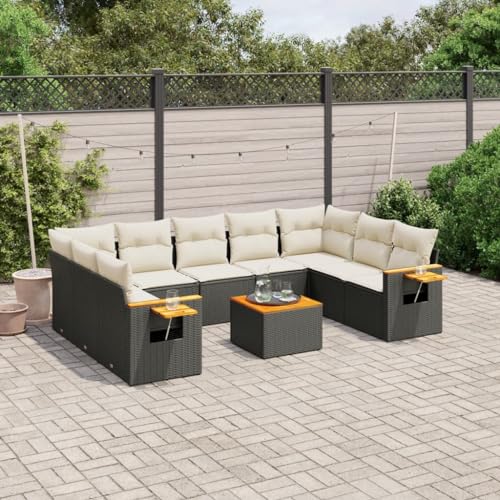 Qnhdfrt Garten Sofagarnitur Schwarz PE Rattan 10 teilig mit Kissen Modulares Design Stauraum und Klapptisch für Terrasse Garten und Balkon Qnhdfrt Garten Sofagarnitur Schwarz PE Rattan 10 teilig mit Kissen Modulares Design Stauraum und Klapptisch für Terrasse Garten und Balkon von Qnhdfrt