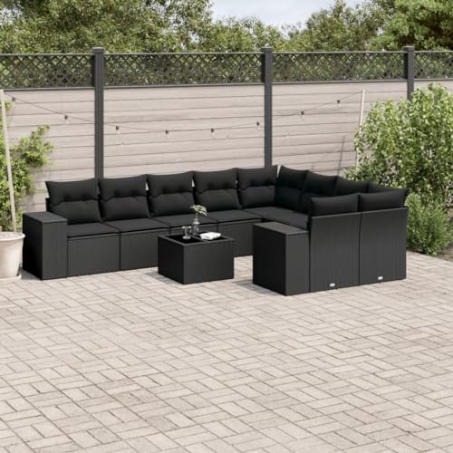 Qnhdfrt Garten Sofagarnitur Schwarz PE Rattan 10 teilig mit Kissen Stauraum und Glas Tisch für Terrasse Balkon Garten Qnhdfrt Garten Sofagarnitur Schwarz PE Rattan 10 teilig mit Kissen Stauraum und Glas Tisch für Terrasse Balkon Garten von Qnhdfrt