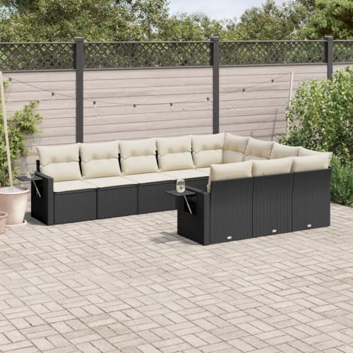 Qnhdfrt Garten Sofagarnitur Schwarz PE Rattan 10 teilig mit Kissen Stauraum und Klapptisch für Terrasse Balkon und Garten von Qnhdfrt