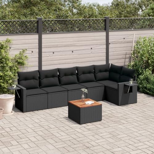 Qnhdfrt Garten-Sofagarnitur Schwarz PE-Rattan 7-TLG. Set mit Kissen und Beistelltisch Modulares Design für Garten, Terrasse und Balkon von Qnhdfrt