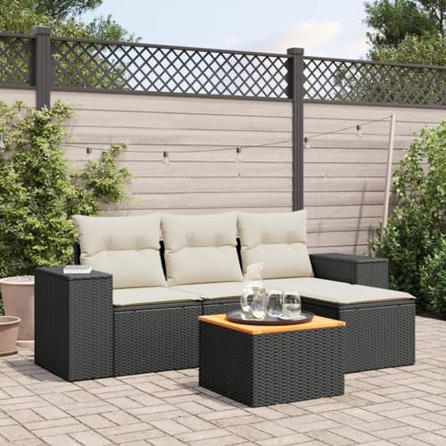 Qnhdfrt Garten Sofagarnitur Schwarz PE Rattan mit Akazienholz Tisch und Cremeweißen Kissen Modulares 5 teiliges Set für Terrasse Balkon und Garten Qnhdfrt Garten Sofagarnitur Schwarz PE Rattan mit Akazienholz Tisch und Cremeweißen Kissen Modulares 5 teiliges Set für Terrasse Balkon und Garten von Qnhdfrt