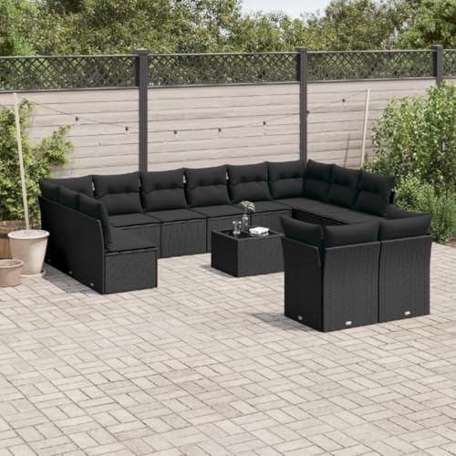 Qnhdfrt Garten Sofagarnitur Schwarz PE Rattan mit Kissen 13 teilig Modulares Design Stauraum für Terrasse Garten und Balkon Qnhdfrt Garten Sofagarnitur Schwarz PE Rattan mit Kissen 13 teilig Modulares Design Stauraum für Terrasse Garten und Balkon von Qnhdfrt