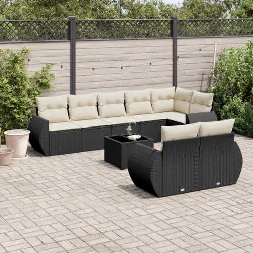 Qnhdfrt Garten-Sofagarnitur Schwarz PE-Rattan mit Kissen 9-TLG. Set für Terrasse Balkon und Garten von Qnhdfrt