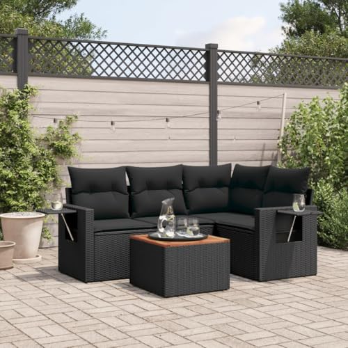 Qnhdfrt Garten-Sofagarnitur Schwarz PE-Rattan mit Kissen und Beistelltisch Modulares Design, für Garten Terrasse und Balkon von Qnhdfrt