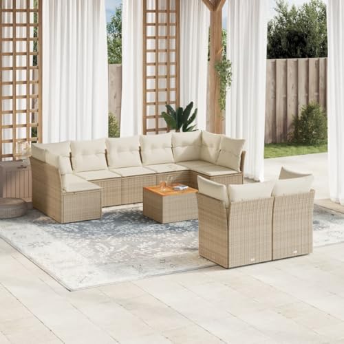 Qnhdfrt Garten Sofagarnitur Set 10 teilig Beige PE Rattan mit Kissen Lounge Sitzgruppe Outdoor für Terrasse Garten und Balkon von Qnhdfrt