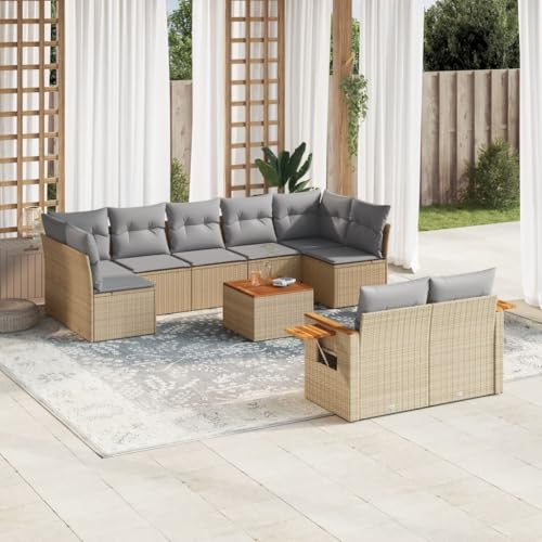 Qnhdfrt Garten Sofagarnitur Set 10 teilig Beige PE Rattan mit Kissen Stauraum und Klapptisch für Terrasse Garten Balkon Qnhdfrt Garten Sofagarnitur Set 10 teilig Beige PE Rattan mit Kissen Stauraum und Klapptisch für Terrasse Garten Balkon von Qnhdfrt