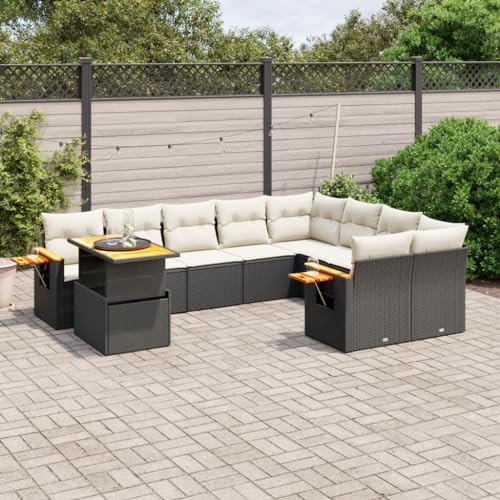 Qnhdfrt Garten Sofagarnitur Set 10 teilig Schwarz PE Rattan mit Kissen und Klapptisch für Terrasse Balkon Garten Qnhdfrt Garten Sofagarnitur Set 10 teilig Schwarz PE Rattan mit Kissen und Klapptisch für Terrasse Balkon Garten von Qnhdfrt
