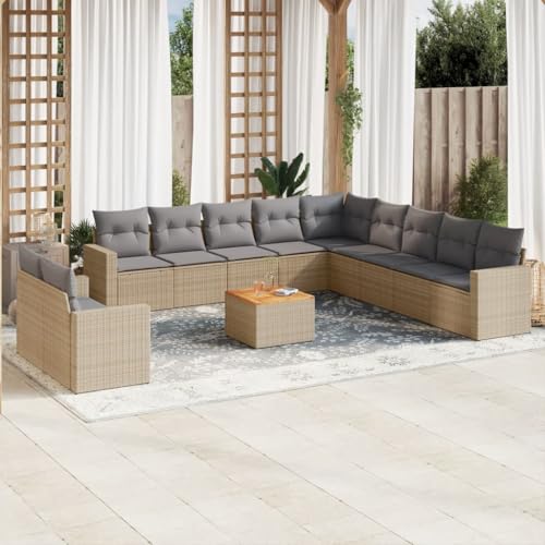 Qnhdfrt Garten Sofagarnitur Set 11 TLG Beige PE Rattan Lounge Möbel mit Kissen für Terrasse Garten und Balkon von Qnhdfrt