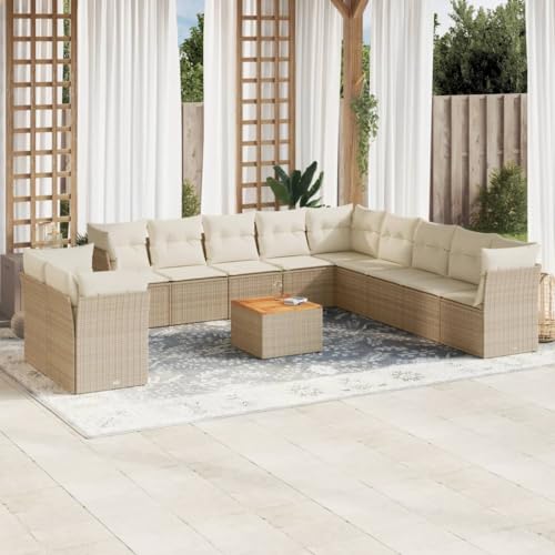 Qnhdfrt Garten Sofagarnitur Set 11 TLG PE Rattan Lounge Möbel mit Kissen Stauraum und Tisch Beige für Terrasse Garten Balkon von Qnhdfrt