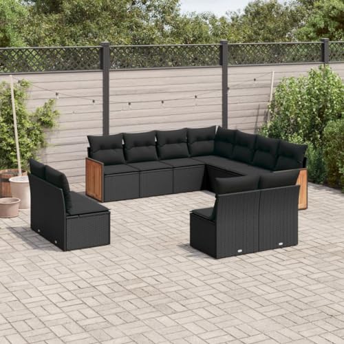 Qnhdfrt Garten Sofagarnitur Set 11 TLG Schwarz PE Rattan Outdoor Lounge Sitzgruppe mit Kissen für Terrasse Garten und Balkon von Qnhdfrt