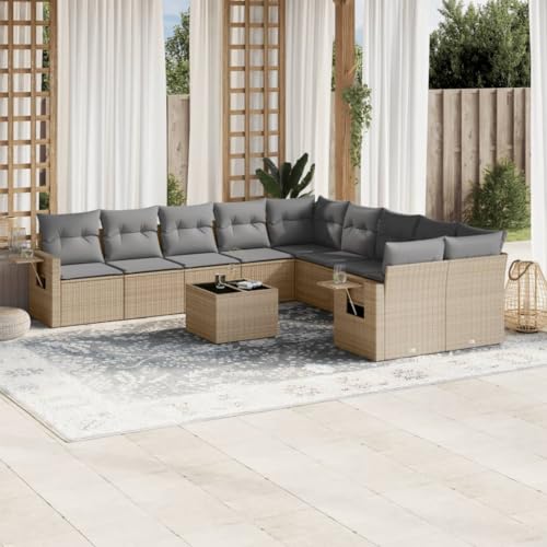 Qnhdfrt Garten Sofagarnitur Set 11 teilig Beige PE Rattan mit Glas Tischplatte und Wetterfest für Terrasse Garten und Balkon Qnhdfrt Garten Sofagarnitur Set 11 teilig Beige PE Rattan mit Glas Tischplatte und Wetterfest für Terrasse Garten und Balkon von Qnhdfrt