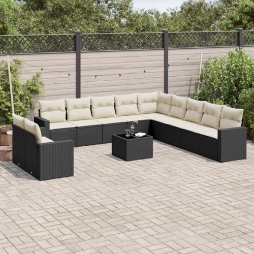 Qnhdfrt Garten Sofagarnitur Set 11 teilig PE Rattan Schwarz mit Cremeweißen Kissen und Glastisch für Terrasse Garten und Balkon Qnhdfrt Garten Sofagarnitur Set 11 teilig PE Rattan Schwarz mit Cremeweißen Kissen und Glastisch für Terrasse Garten und Balkon von Qnhdfrt